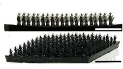 Images of representative fabricated PVA/PPy gel micro-tree array. Scale bar: 1 cm. Images of representative fabricated PVA/PPy gel micro-tree array. Scale bar: 1 cm.