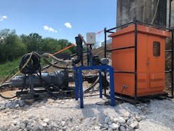 A Godwin HL250 diesel pump was installed at the Santa Fe Pike pump station as an emergency sewer bypass system. A Godwin HL250 diesel pump was installed at the Santa Fe Pike pump station as an emergency sewer bypass system.