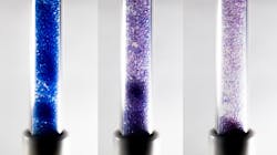 SwRI researchers are using these silica gel beads as part of a low-cost, large-scale method to harvest water molecules from the air. As they expel moisture, they turn from blue to pink. SwRI researchers are using these silica gel beads as part of a low-cost, large-scale method to harvest water molecules from the air. As they expel moisture, they turn from blue to pink.