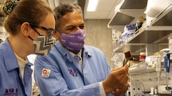 Researchers Vinayak Dravid and Stephanie Ribet examine their phosphate elimination and recovery substrate. Researchers Vinayak Dravid and Stephanie Ribet examine their phosphate elimination and recovery substrate.