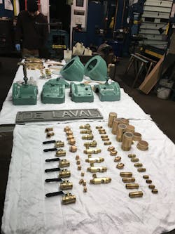 To return the pump to like new condition, staff removed the rotating assembly and the pump bodies before parts were labeled and distributed to the multiple trade shops within GCWW. To return the pump to like new condition, staff removed the rotating assembly and the pump bodies before parts were labeled and distributed to the multiple trade shops within GCWW.