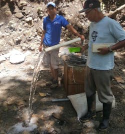 The 5-hp (3.8 kW) pump was installed in 2014 and produces up to 2,000 GPD (8 CMD) of clean groundwater withdrawal. The resultant pressure head is roughly 1.5 psi (1 kPa), sufficient to reach the extremities of the system. The 5-hp (3.8 kW) pump was installed in 2014 and produces up to 2,000 GPD (8 CMD) of clean groundwater withdrawal. The resultant pressure head is roughly 1.5 psi (1 kPa), sufficient to reach the extremities of the system.