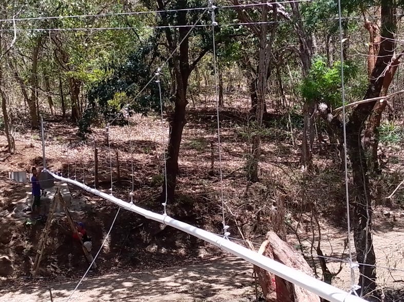 The EWB-Mines team designed and built suspension crossings over five gullies across a maximum distance of 100 ft (30 m). The pipelines over these gullies were constructed using extra-thick schedule-80 polyvinyl chloride (PVC) plastic to reduce sag and downwards force as much as possible.