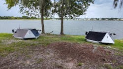 LG Sonic's two ultrasonic buoys, used on Lake St. Charles to neutralize surface algae. LG Sonic's two ultrasonic buoys, used on Lake St. Charles to neutralize surface algae.