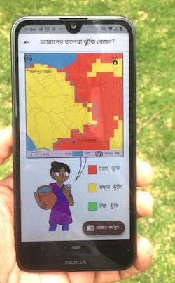 The color-coded CholeraMap app appears in Bangla. It can easily be translated into other languages for other regions. The color-coded CholeraMap app appears in Bangla. It can easily be translated into other languages for other regions.