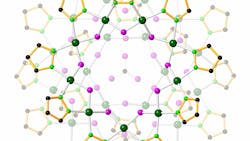 A nanojar traps a carbonate ion (center) to remove it from water. A nanojar traps a carbonate ion (center) to remove it from water.