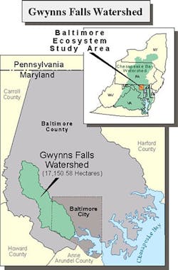 The Gwynns Falls watershed comprises a network of urban tributaries flowing into the Gwynns Falls stream; this stream empties into Baltimore’s Inner Harbor, which opens to the Chesapeake Bay. The Gwynns Falls watershed comprises a network of urban tributaries flowing into the Gwynns Falls stream; this stream empties into Baltimore’s Inner Harbor, which opens to the Chesapeake Bay.