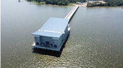 The new Intake Pump Station, built 1,000 feet from the shore in Lake Houston, will withdraw raw water from the lake and pump it to a newly constructed plant 1.5 miles away for treatment.