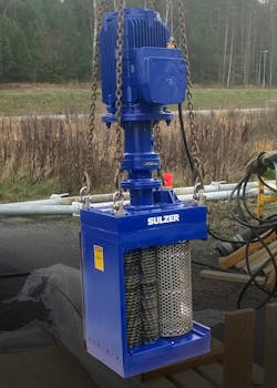 The Sulzer CMD Channel Monster grinder, about to be lowered into position. The Sulzer CMD Channel Monster grinder, about to be lowered into position.
