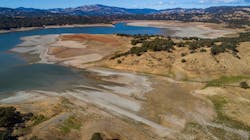 Low water levels at Lake Mendocino, a large reservoir in Mendocino County, on October 13, 2021. Low water levels at Lake Mendocino, a large reservoir in Mendocino County, on October 13, 2021.