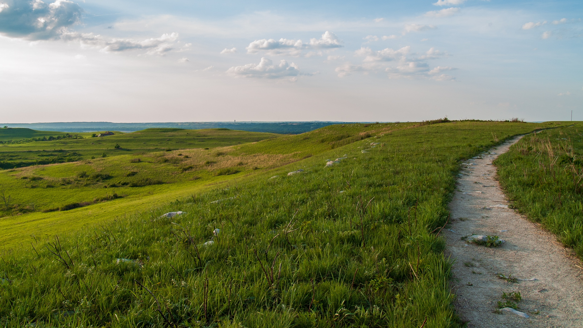 The Konza Prairie nature trail overlooking Manhattan, Kansas.
