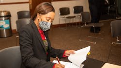 MWRD President Kari K. Steele formally approves the MWRD’s 2022 budget by signing the adopting ordinances for the levy of taxes that will provide revenue for the MWRD. MWRD President Kari K. Steele formally approves the MWRD’s 2022 budget by signing the adopting ordinances for the levy of taxes that will provide revenue for the MWRD.