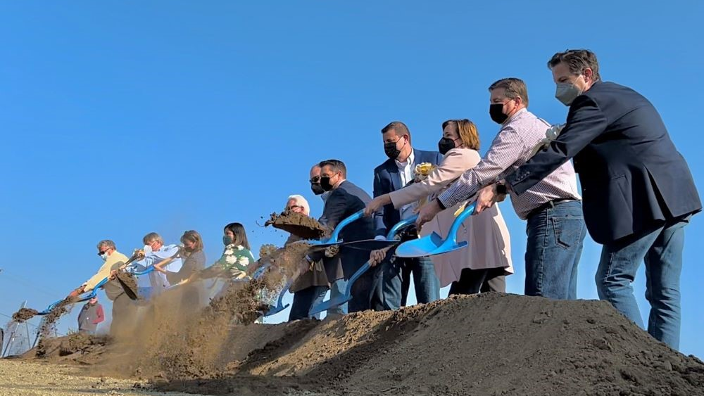 The Bureau of Reclamation, Friant Water Authority, and California Department of Water Resources celebrate the groundbreaking of a $187 million construction project to restore capacity in a 10-mile portion of the Friant-Kern Canal.