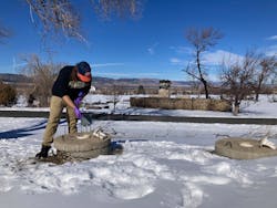 Private wells are particularly vulnerable to contamination from wildfires. Whelton and his students spent a week in January conducting free water testing for these wells in the Louisville, Colorado area. Pictured is Kristofer Isaacson, a Purdue graduate student in Environmental and Ecological Engineering. Private wells are particularly vulnerable to contamination from wildfires. Whelton and his students spent a week in January conducting free water testing for these wells in the Louisville, Colorado area. Pictured is Kristofer Isaacson, a Purdue graduate student in Environmental and Ecological Engineering.