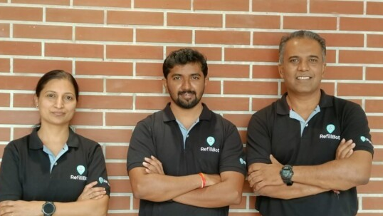 The RefillBot team - Savitri Patil, Naveen G., and Prabhu S.