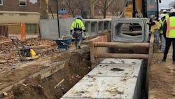 Crews install large “box” sewers to reduce flooding in the Canarsie and East New York neighborhoods of Brooklyn. Crews install large “box” sewers to reduce flooding in the Canarsie and East New York neighborhoods of Brooklyn.