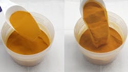 Poly(S-r-limonene)-coated silica is a free flowing orange powder and fast acting mercury sorbent.