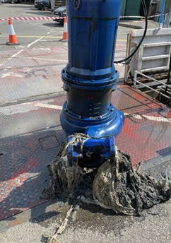 SAM4 detected a developing fault in this submerged wastewater pump. Following the detection, the pump was lifted for inspection and the Northern Ireland Water team found that the claw connecting the pump to the discharge piping was hanging on with only one out of eight bolts. SAM4 detected a developing fault in this submerged wastewater pump. Following the detection, the pump was lifted for inspection and the Northern Ireland Water team found that the claw connecting the pump to the discharge piping was hanging on with only one out of eight bolts.