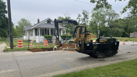 Lead service line replacement excavation in Benton Harbor in June 2022.
