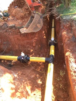 Frontier Natural Gas used more than 50,000 feet of the new pipe in its 100-psi gas distribution system. Frontier Natural Gas used more than 50,000 feet of the new pipe in its 100-psi gas distribution system.