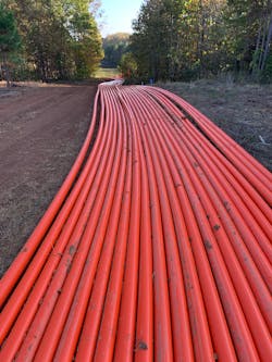 Twenty four individual strands of HDPE conduit were installed at the same time for a new data center. Twenty four individual strands of HDPE conduit were installed at the same time for a new data center.