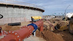 The HYMAX&circledR; Grip Large Diameter (LD) 16&rdquo; restraint coupling installed at Queen Creek&apos;s new water storage facility .