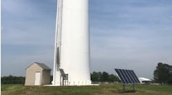 One of two water tanks in Searcy, Ark., is a 300,000-standpipe that is 125 feet tall. Its mixer is powered by a solar grid which converts to AC power and operates the mixer.