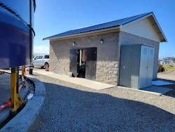 The potable water supply is routed through the storage tank to a new package booster pump station, designed and supplied by Romtec Utilities.