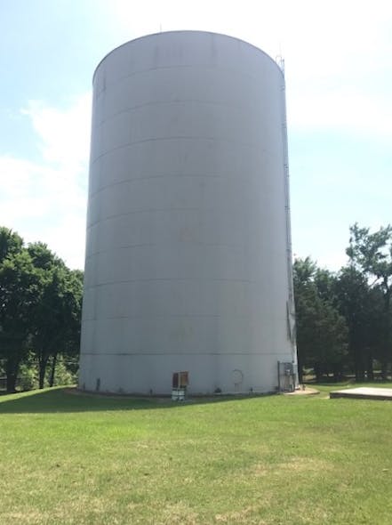 Another million-gallon storage tank is about 72 feet tall and uses a standard 110-volt CertiSafe unit to mix water inside.