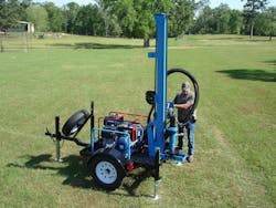 Mounted on a rugged yet lightweight single-axle trailer, the Lone Star LST1 drill can easily be pulled behind a UTV or small pickup truck, making it ideal for use in remote locations and rough terrain. Mounted on a rugged yet lightweight single-axle trailer, the Lone Star LST1 drill can easily be pulled behind a UTV or small pickup truck, making it ideal for use in remote locations and rough terrain.