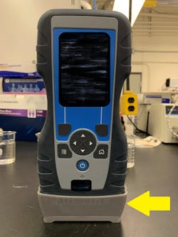 EPA engineer David Wahman’s invention - the gray cup pictured on the bottom of the sampling device - provides greater versatility and decreased wait time when analyzing water samples. EPA engineer David Wahman’s invention - the gray cup pictured on the bottom of the sampling device - provides greater versatility and decreased wait time when analyzing water samples.