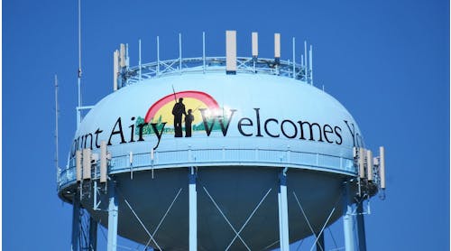 Rehabilitation of the Mount Airy elevated water tower brought vibrant new life to the tower&rsquo;s iconic logo, which celebrates Andy Griffith&rsquo;s fictional TV hometown &mdash; The Andy Griffith Show&rsquo;s Mayberry.