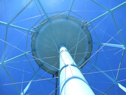 The underside of the tower, legs, and steel work feature the same Sher-Cryl™ HPA topcoat as the tank. The coating has dryfall characteristics that enabled Southern Corrosion to perform spray applications without worry of overspray damaging the surrounding structures or vehicles. The underside of the tower, legs, and steel work feature the same Sher-Cryl™ HPA topcoat as the tank. The coating has dryfall characteristics that enabled Southern Corrosion to perform spray applications without worry of overspray damaging the surrounding structures or vehicles.