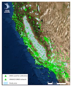 A map of the GNSS network TREA used for the first 2018 InSAR calibration. After the initial study success, TREA now uses 681 out of the 879 UNAVCO and SOPAC stations available for calibrating the InSAR results. A map of the GNSS network TREA used for the first 2018 InSAR calibration. After the initial study success, TREA now uses 681 out of the 879 UNAVCO and SOPAC stations available for calibrating the InSAR results.