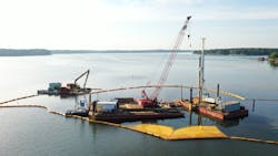 Floating barges assist in the construction of Union County’s new water intake on Lake Tillery in Norwood, N.C. Floating barges assist in the construction of Union County’s new water intake on Lake Tillery in Norwood, N.C.