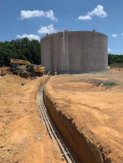 A finished water tank. Construction on the project currently stands at approximately 80 percent complete.