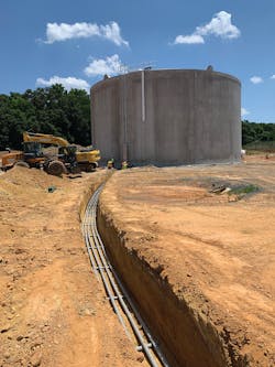 A finished water tank. Construction on the project currently stands at approximately 80 percent complete. A finished water tank. Construction on the project currently stands at approximately 80 percent complete.