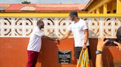 Country Director of Play Soccer Ghana, Franklin Asuo and Joleon Lescott. Country Director of Play Soccer Ghana, Franklin Asuo and Joleon Lescott.