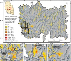 Map showing the hydrographic basin boundaries and predicted average population density. Map showing the hydrographic basin boundaries and predicted average population density.
