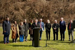PWSA CEO Will Pickering addresses the crowd, flanked by local, state and federal leaders. PWSA CEO Will Pickering addresses the crowd, flanked by local, state and federal leaders.