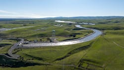 Water pumped from the Harvey O. Banks Delta Pumping Plant into the California Aqueduct at 9,790 cubic feet per second after January storms. Water pumped from the Harvey O. Banks Delta Pumping Plant into the California Aqueduct at 9,790 cubic feet per second after January storms.