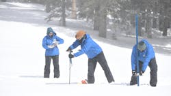 DWR staff conduct the fourth snow survey of the season at Phillips Station on April 3, 2023. DWR staff conduct the fourth snow survey of the season at Phillips Station on April 3, 2023.