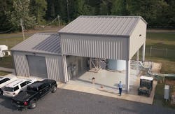 The building housing the MIEX equipment includes exterior contactor and regeneration tanks as well as electronic equipment inside to support the operation. The building housing the MIEX equipment includes exterior contactor and regeneration tanks as well as electronic equipment inside to support the operation.