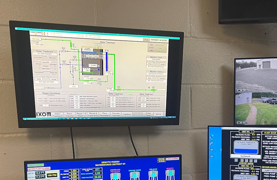 The SCADA center for the water treatment operation includes one screen displaying MIEX operating parameters, trends and results.