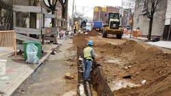 Water mains are replaced on 61st Street between Maspeth Avenue and 56th Drive in Queens. Water mains are replaced on 61st Street between Maspeth Avenue and 56th Drive in Queens.