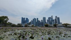A view of the skyline in Singapore, a city in which much attention has been paid to every drop of water used and every watt spent to make the city as sustainable as it can be. A view of the skyline in Singapore, a city in which much attention has been paid to every drop of water used and every watt spent to make the city as sustainable as it can be.
