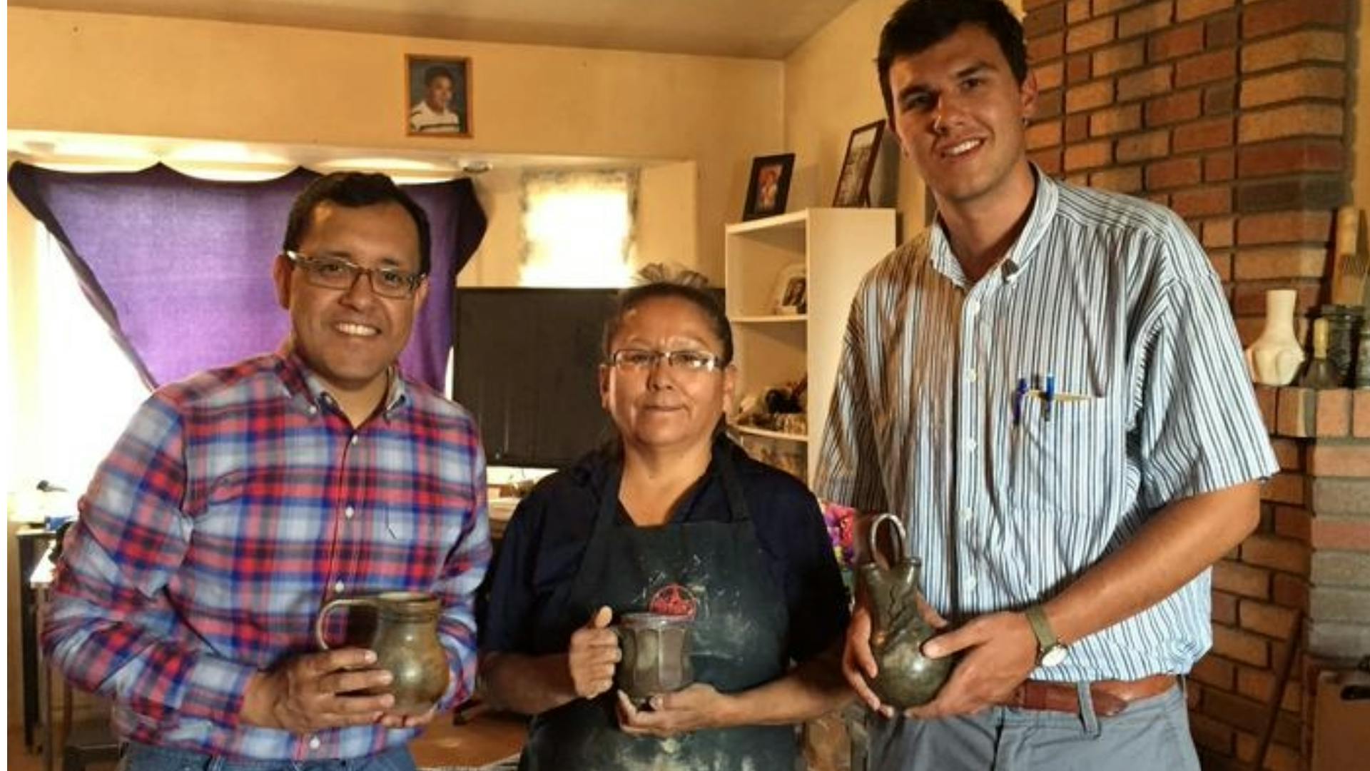 From left: Fariborz Maseeh Department of Civil, Architectural and Environmental Engineering professor Navid Saleh; Navajo potter and research paper co-author Deanna Tso; and Stetson Rowles III, a UT Ph.D. graduate and current faculty member at Georgia Southern University.