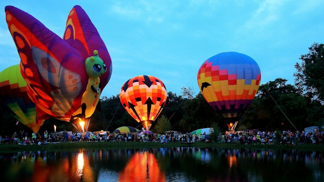 A balloon festival on a lake in Centralia, Illinois.
