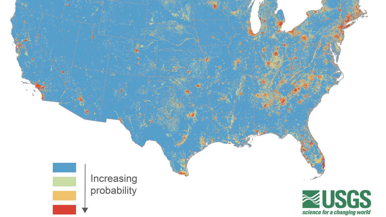 USGS national estimates of the probability for PFAS in groundwater at the depth of private drinking water supply.