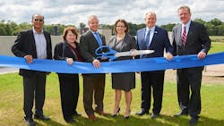 New Jersey American Water celebrated the completion of its $37 million flood protection project at its Raritan-Millstone Water Treatment Plant with a ribbon-cutting ceremony on the grounds of the plant. Pictured, from left to right – Manoj Patel, PE PMP, Senior Project Engineer, New Jersey American Water; Maria Moran, Director of Division of Water, New Jersey Board of Public Utilities; Dave Zimmer, Executive Director, New Jersey Infrastructure Bank; Deborah Degillio, President, New Jersey American Water and Sr. V.P. Eastern Division, American Water; Robert Schaefer, Sr. Director of Central Operations, New Jersey American Water; and Michael Kerwin, President and CEO of the Somerset County Business Partnership. (Photo: Business Wire) New Jersey American Water celebrated the completion of its $37 million flood protection project at its Raritan-Millstone Water Treatment Plant with a ribbon-cutting ceremony on the grounds of the plant. Pictured, from left to right – Manoj Patel, PE PMP, Senior Project Engineer, New Jersey American Water; Maria Moran, Director of Division of Water, New Jersey Board of Public Utilities; Dave Zimmer, Executive Director, New Jersey Infrastructure Bank; Deborah Degillio, President, New Jersey American Water and Sr. V.P. Eastern Division, American Water; Robert Schaefer, Sr. Director of Central Operations, New Jersey American Water; and Michael Kerwin, President and CEO of the Somerset County Business Partnership. (Photo: Business Wire)